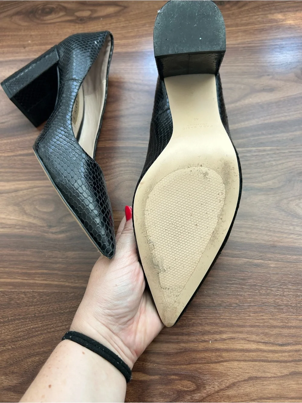 Zara Black Pointed Toe Block Heel Pumps - Picture 4 of 4